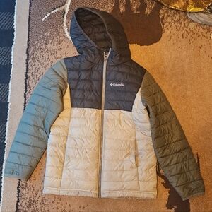 Columbia Kids' Hooded Puffer Jacket - Green and Cream